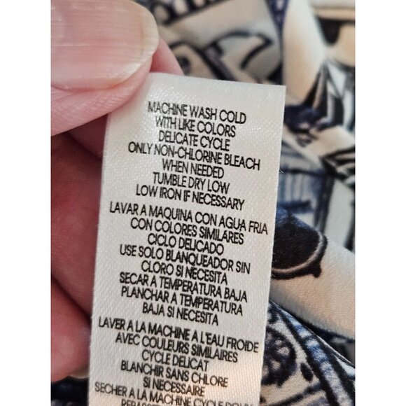 Karl Lagerfeld Shirt XL Parisian Cityscape Button-Front Long Roll Sleeve Blue - Picture 10 of 13